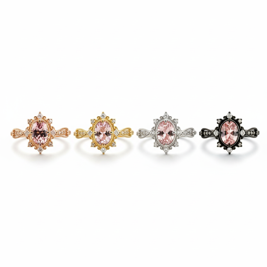 Lifestyle view of Padparadscha Sapphire Ring in Rose Gold