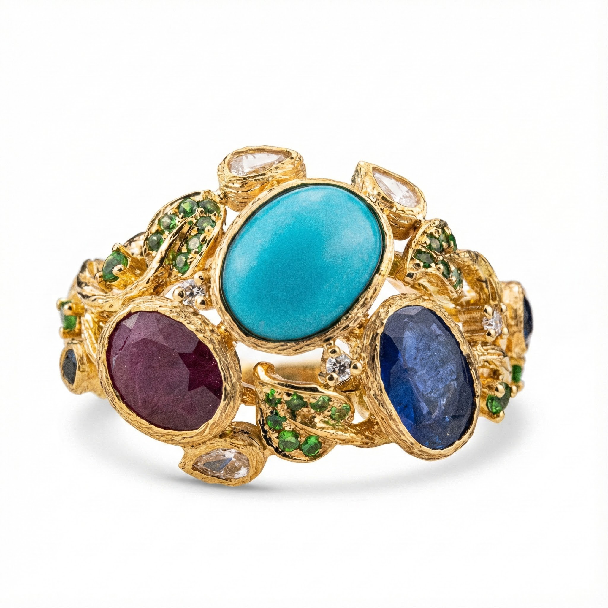 Nebulae - Luxurious Natural Gems Ring Art Deco Ring Cocktail Ring