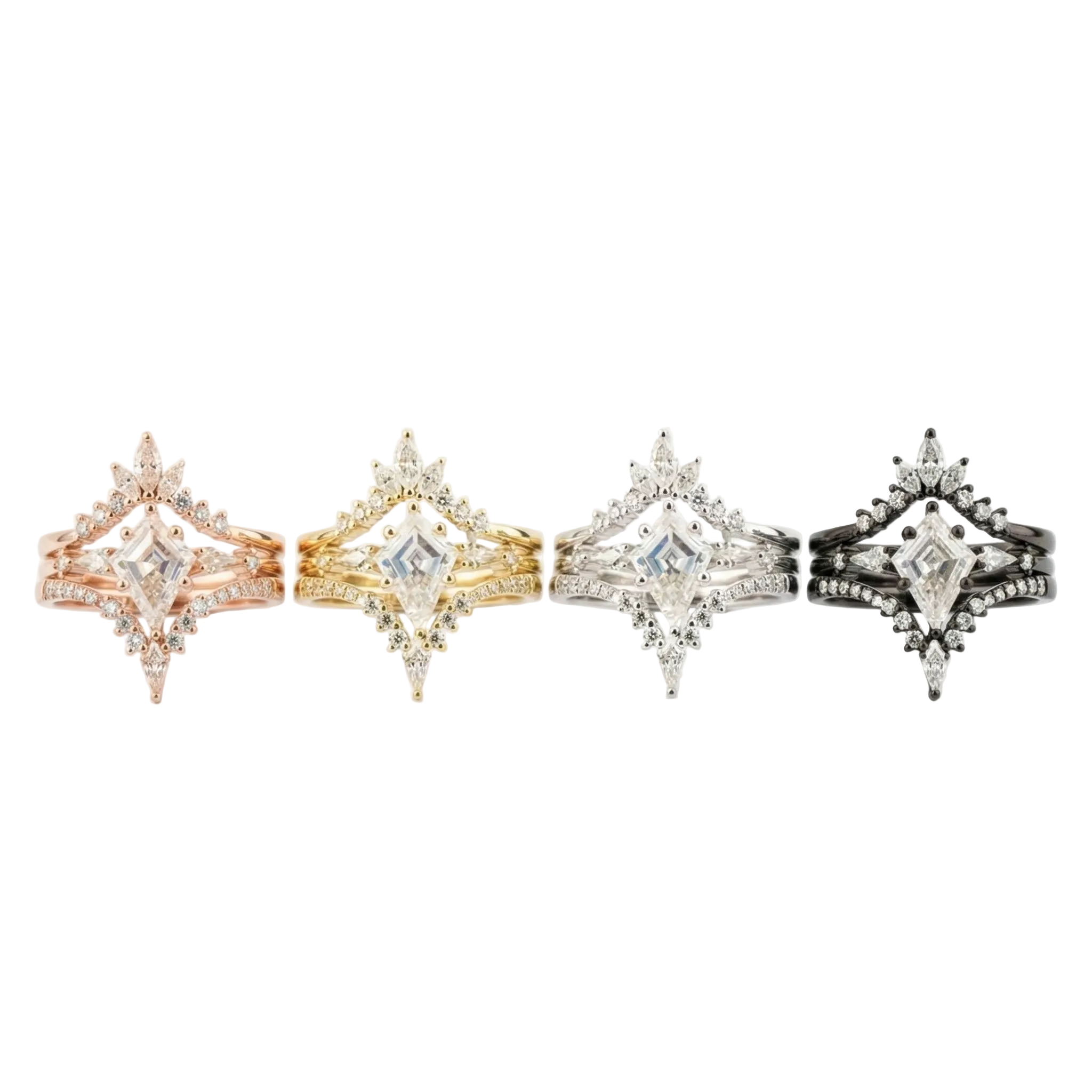 Lifestyle view of Kite Cut Moissanite Ring Set in White Gold