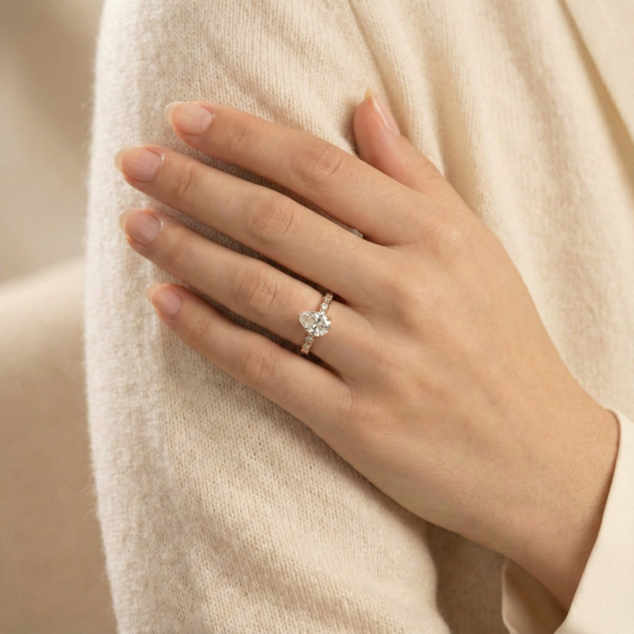 Detailed view of Moissanite Engagement Ring in Gold