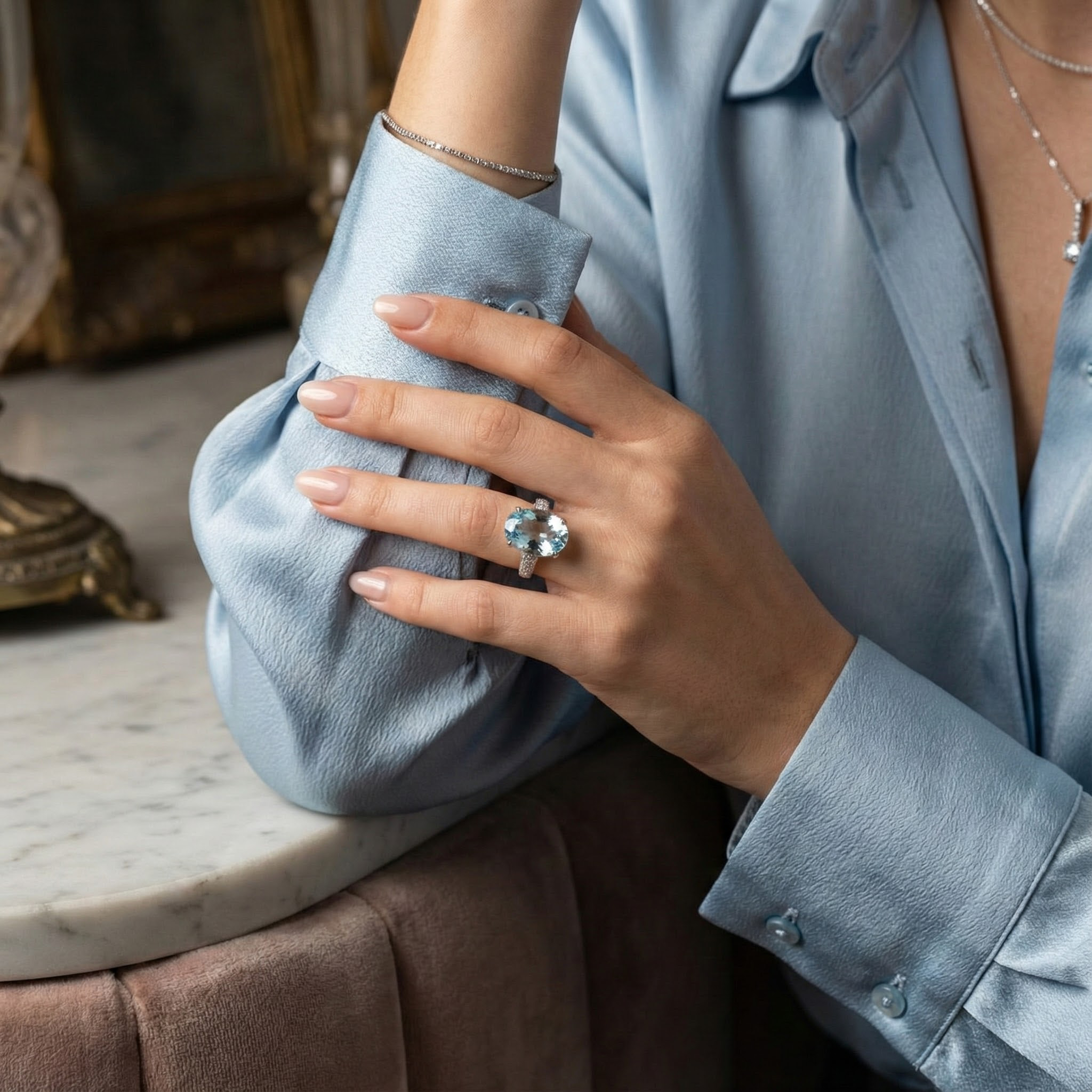 2ct Oval Blue Zircon White Gold Ring Classic Engagement Ring