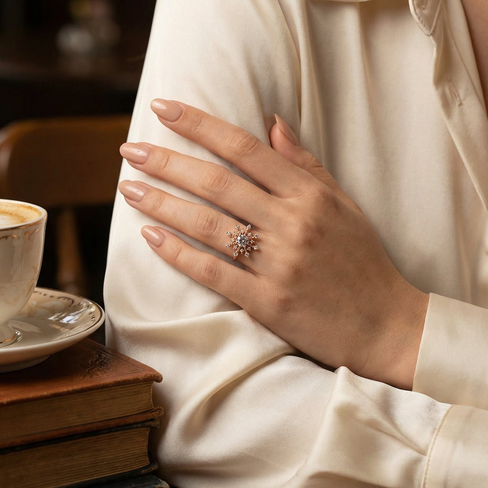 Detailed view of Moissanite Ring in Gold