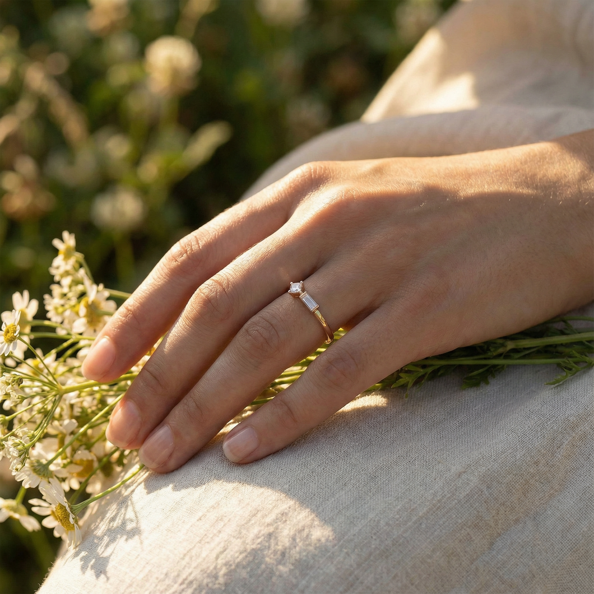 Minimalist Moissanite Dainty Engagement Ring Double Stone Engagement Ring
