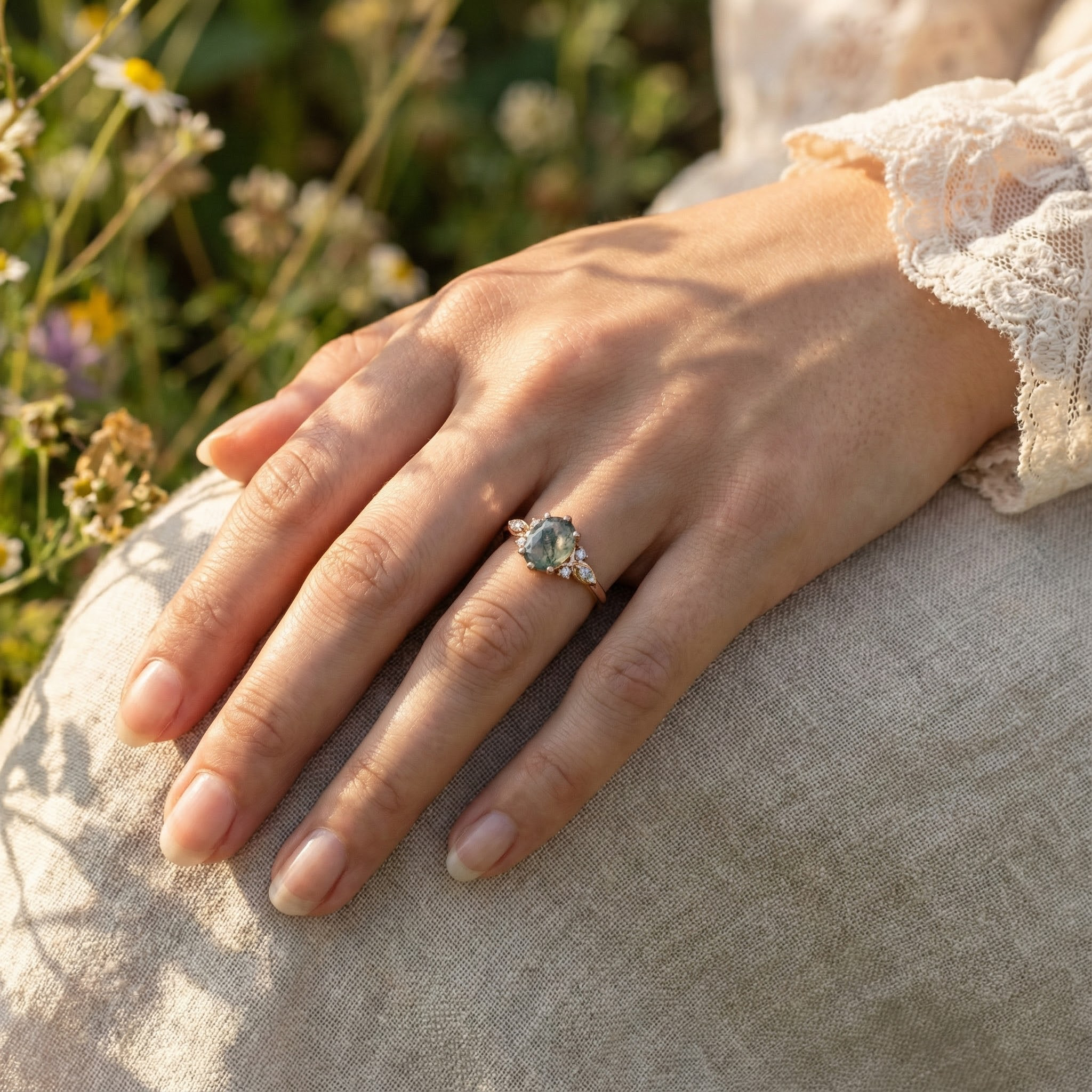Oval Moss Agate Ring - Stunning Nature Inspired Jewelry in Rose Gold for an Elegant Look