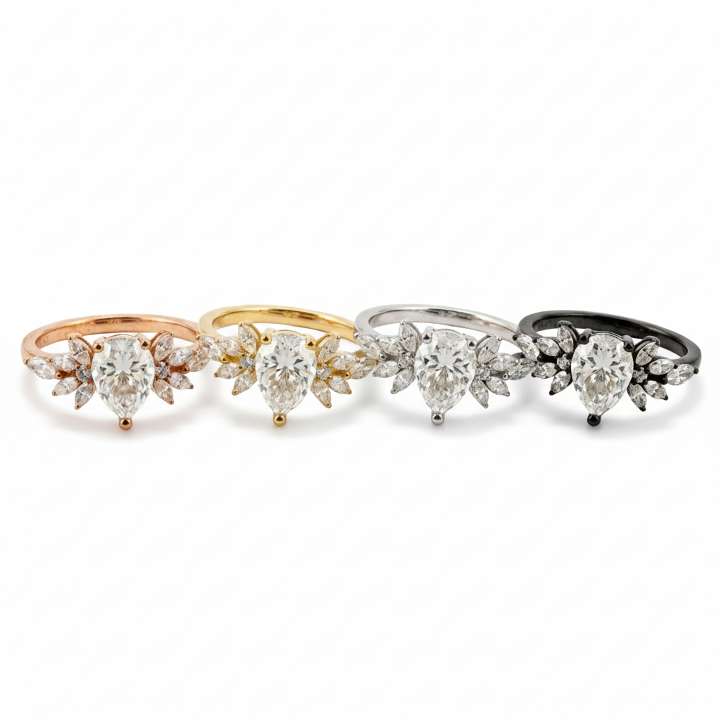 Lifestyle view of Pear Moissanite Engagement Ring in Gold
