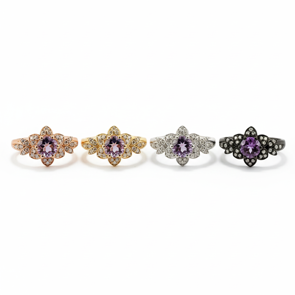 Lifestyle view of Round Amethyst Ring in Gold
