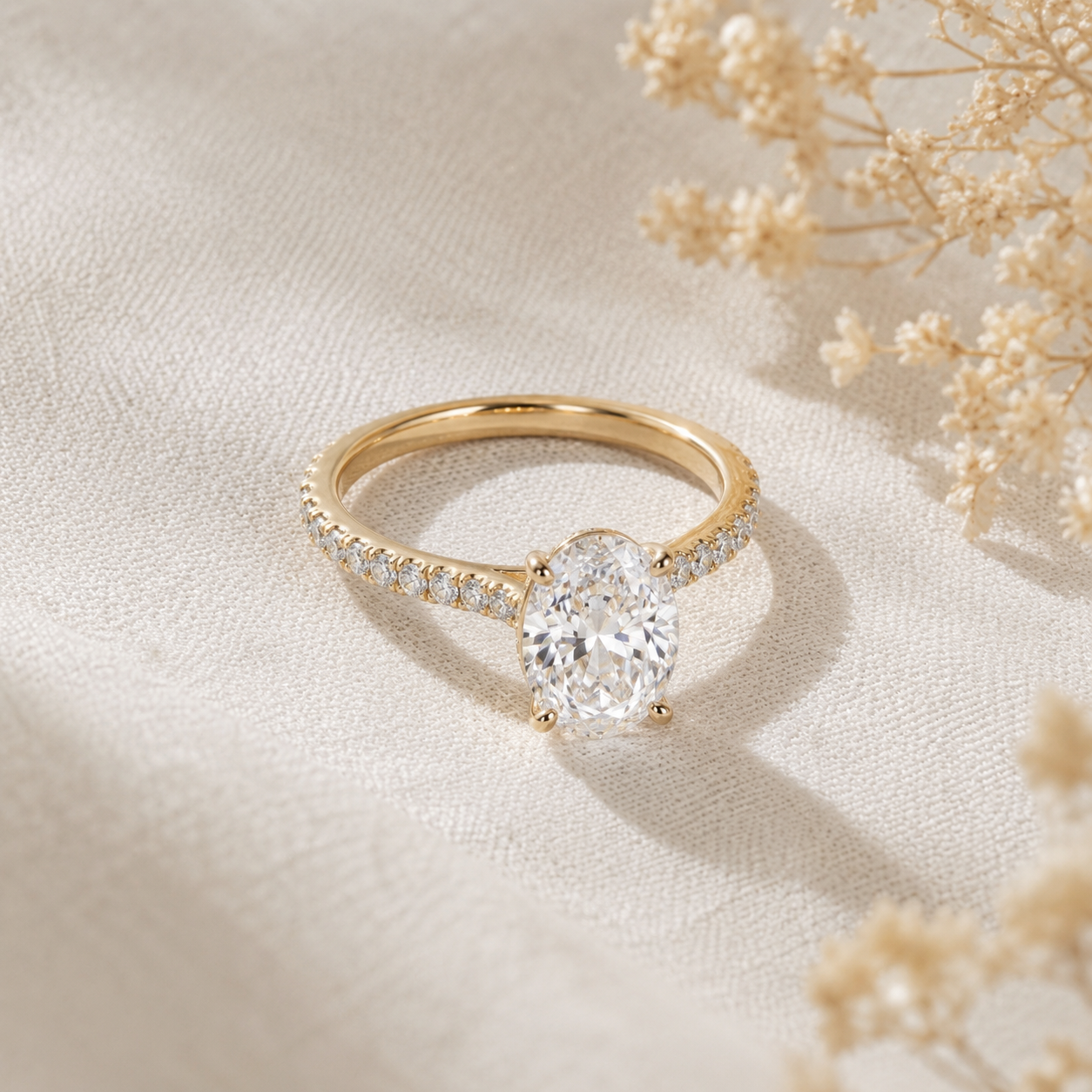 Product view of Oval Lab-Grown Diamond Engagement Ring in Yellow Gold
