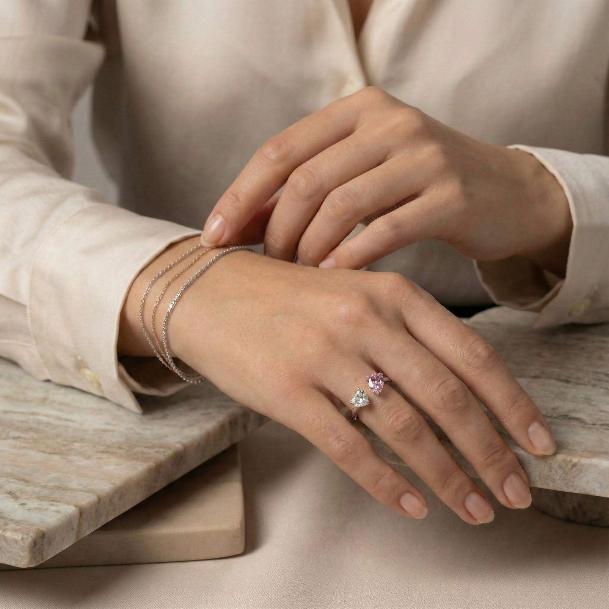 Heart Shaped Pear Two Stone Open Ring Alexandrite Ring