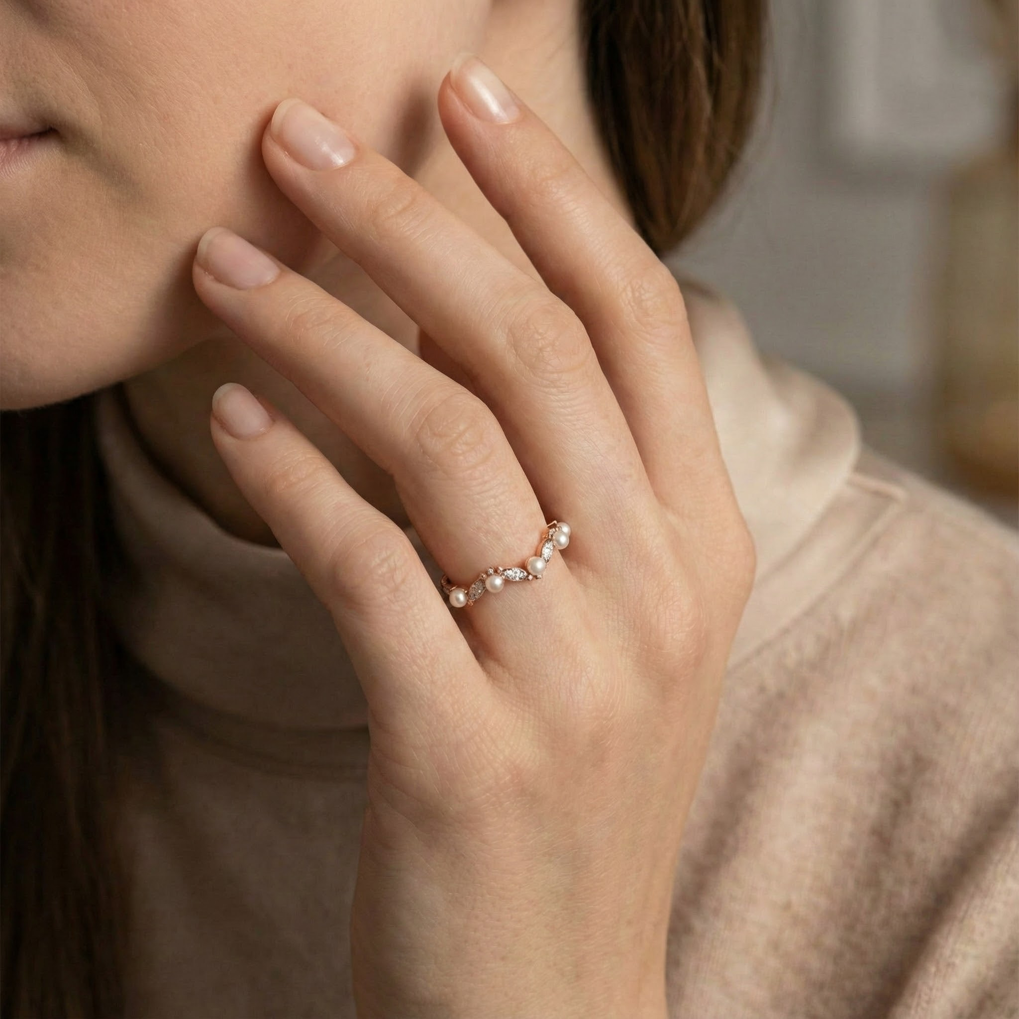 Pearl and Moissanite Fashion Jewelry Stackable Rings Match Ring Gift For Her