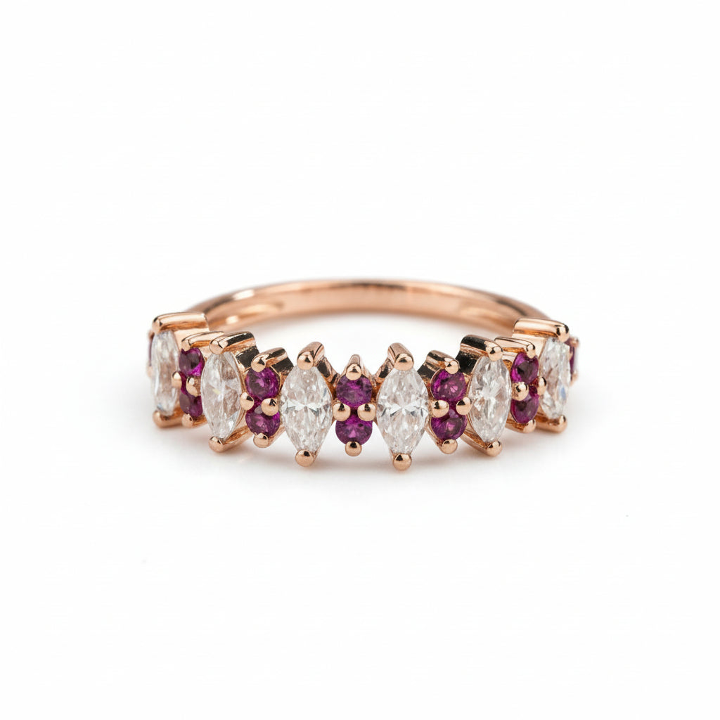 Front view of Marquise Moissanite Wedding Band in Gold