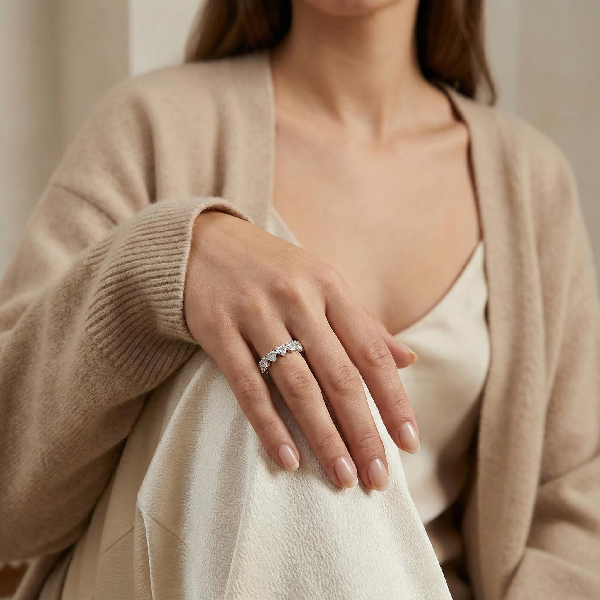 Personalized Heart Shaped Moissanite White Gold Wedding Ring