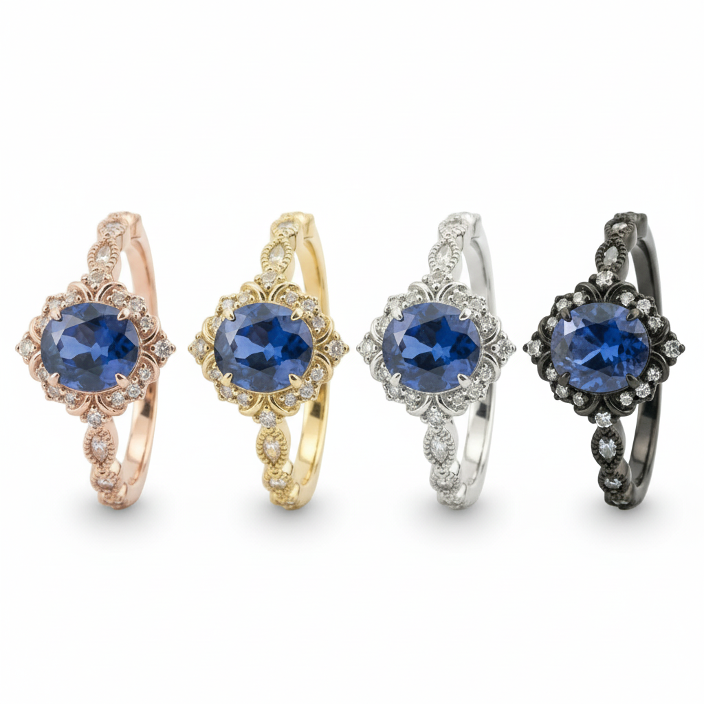 Lifestyle view of Oval Lab Sapphire Ring in Gold