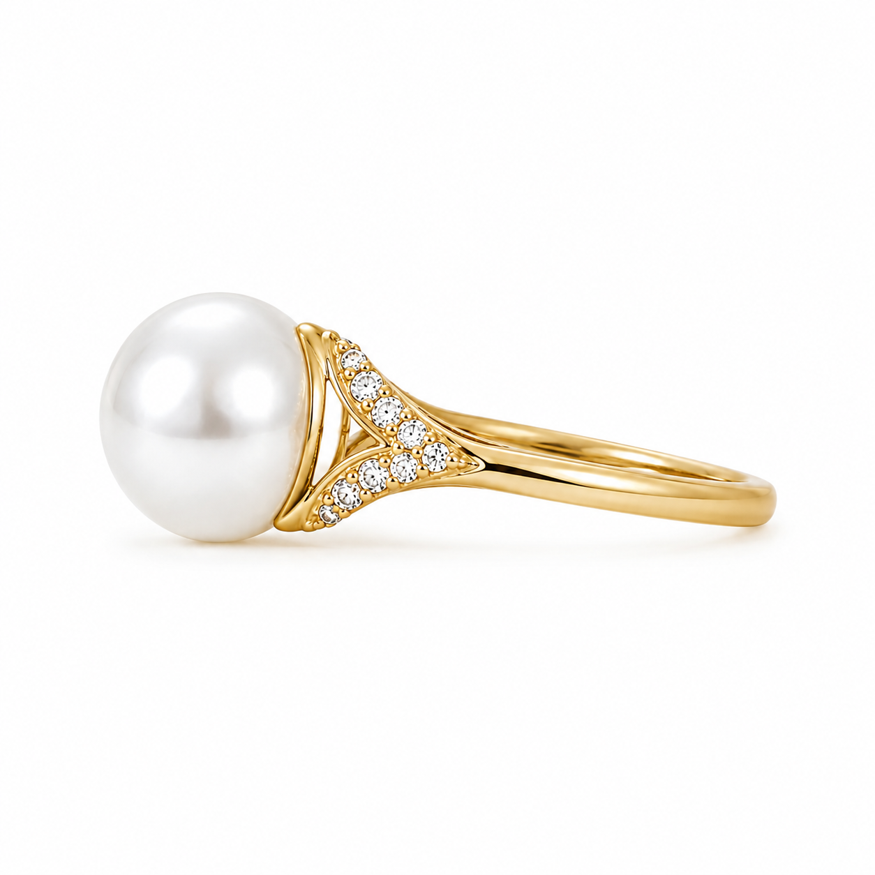 Pearl Ring in Gold with Moissanite Accent Stones