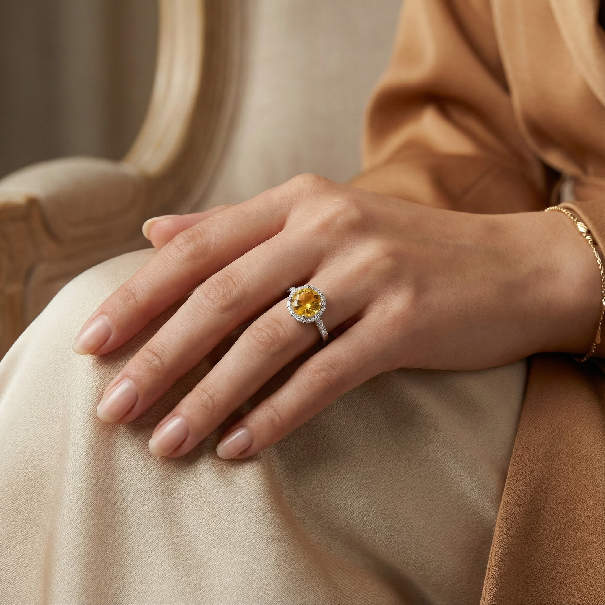 1 Carat Round Citrine Halo Ring Classic Engagement Citrine Engagement Ring Vintage