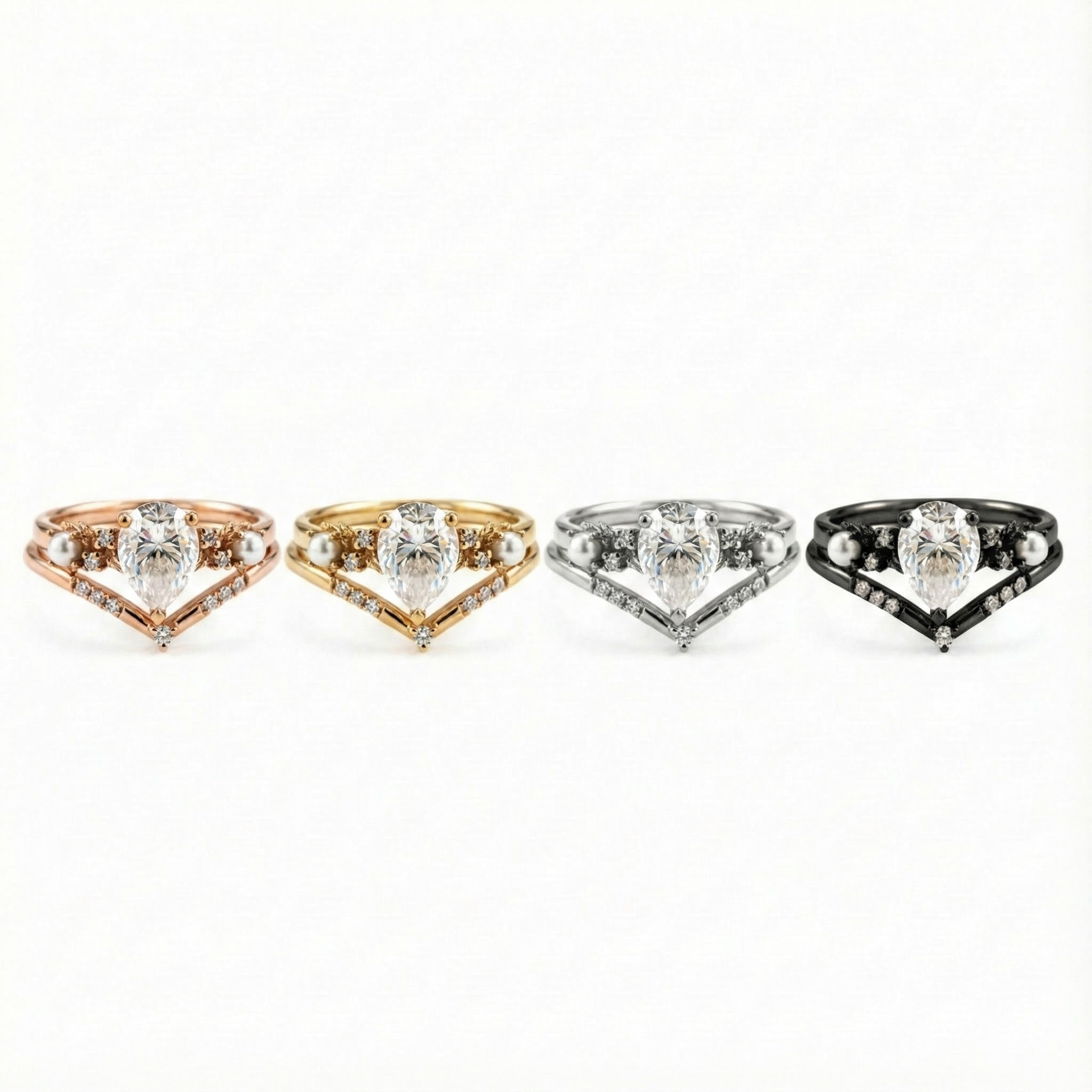 Lifestyle view of Pear Moissanite Ring Set in Gold