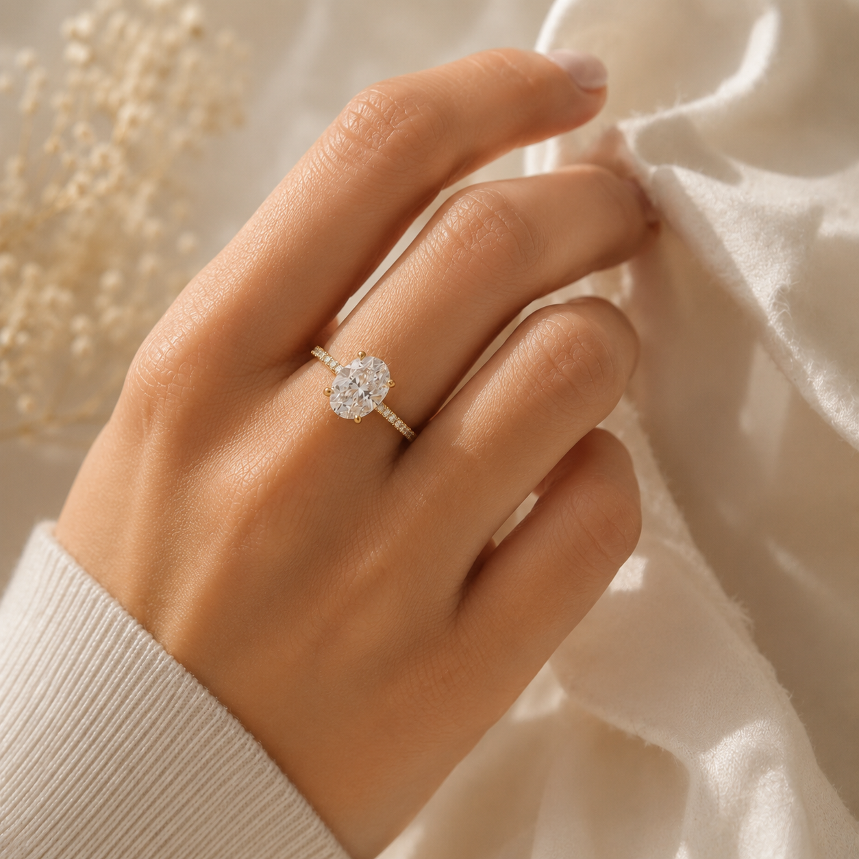 Detailed view of Oval Lab-Grown Diamond Engagement Ring in Yellow Gold