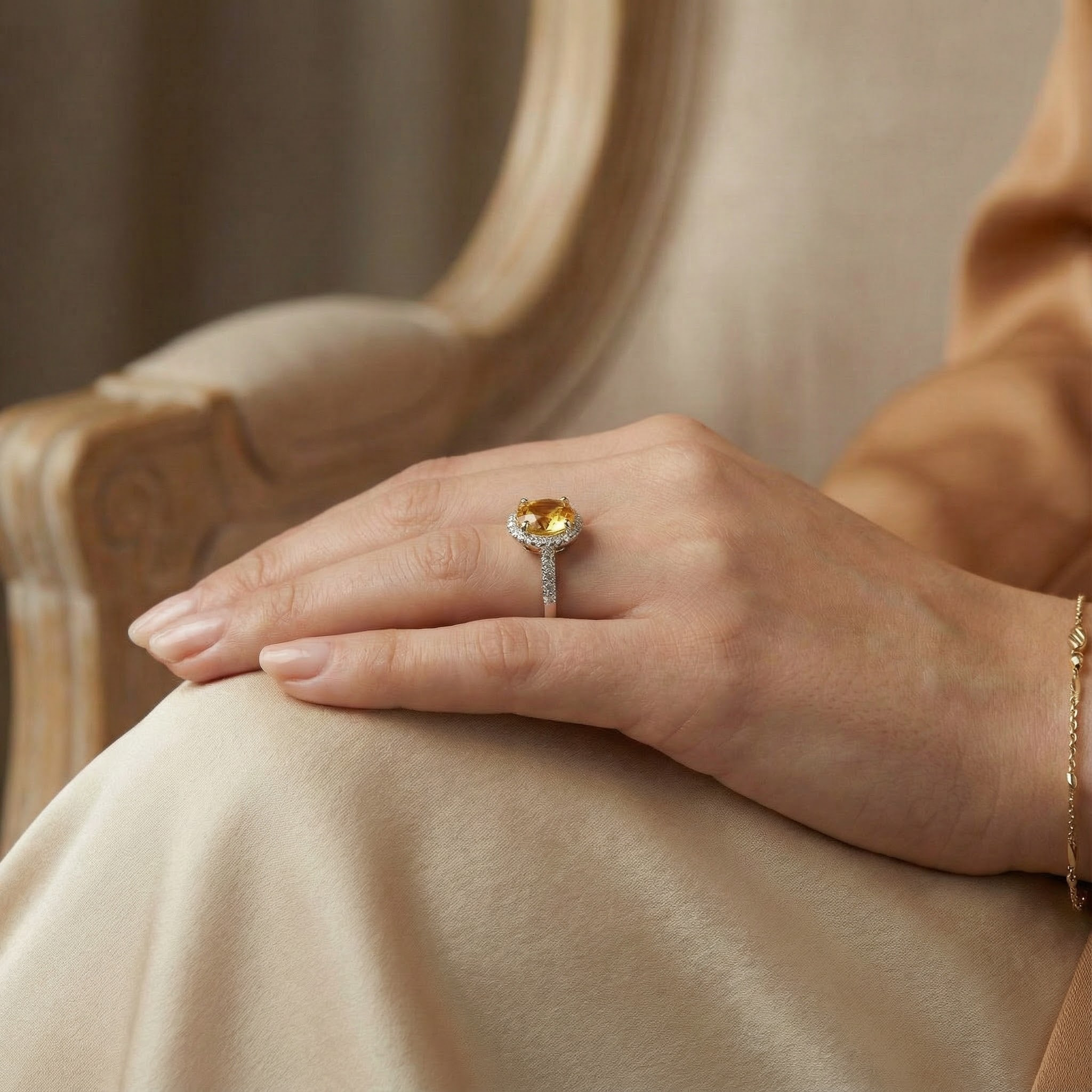 1 Carat Round Citrine Halo Ring Classic Engagement Citrine Engagement Ring Vintage