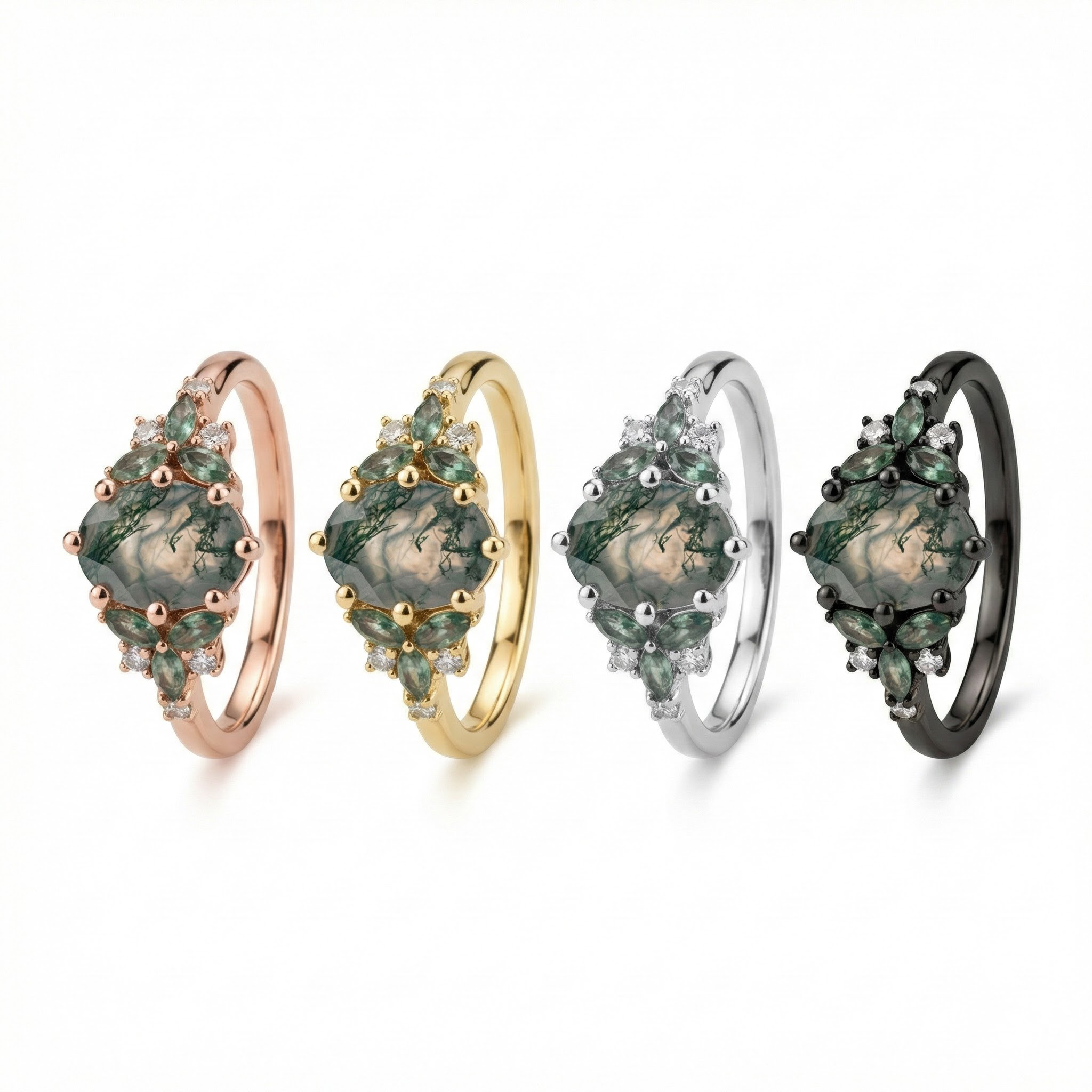 Oval Moss Agate Ring - Handcrafted Gemstone Jewelry for Women - Vintage Rings Collection