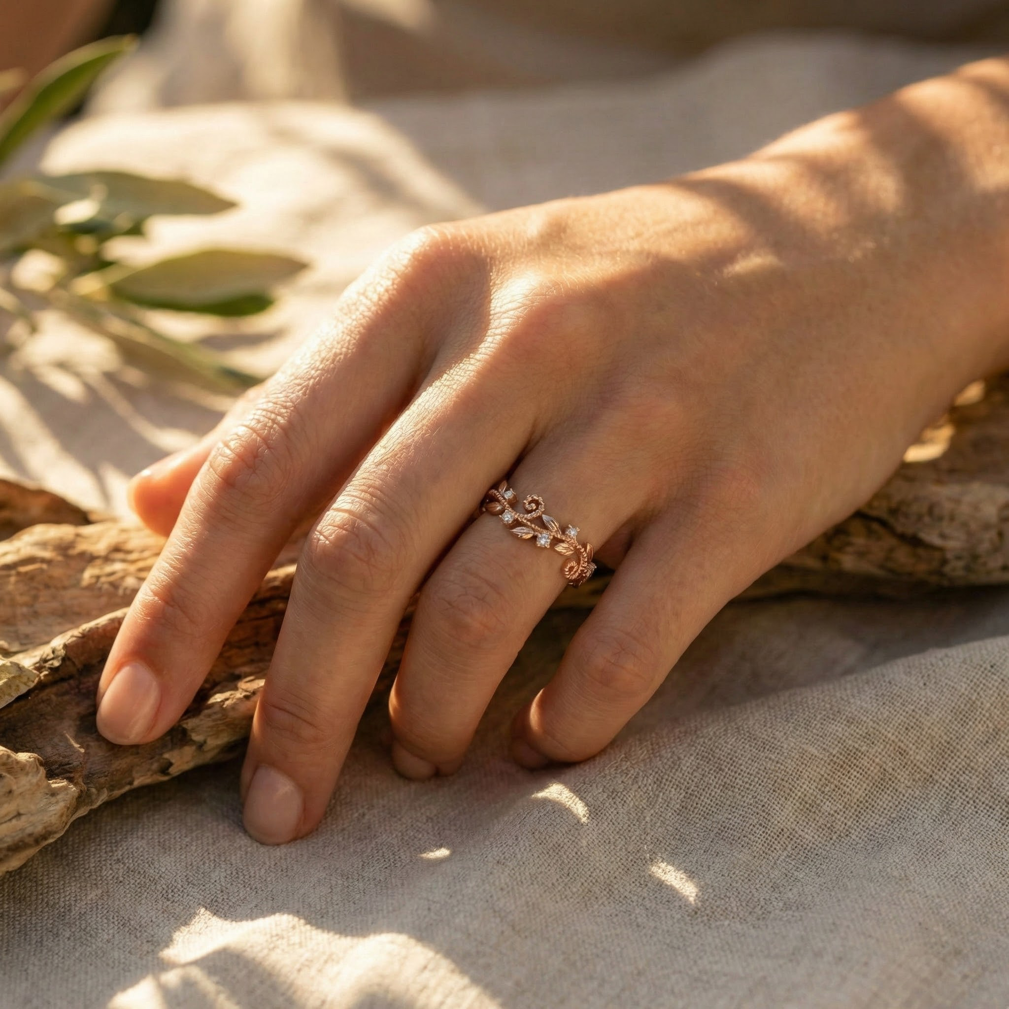 Detailed view of Moissanite Ring in Rose Gold