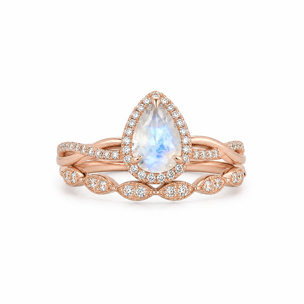 pear-moonstone-bridal-set-twisted-moissanite-band