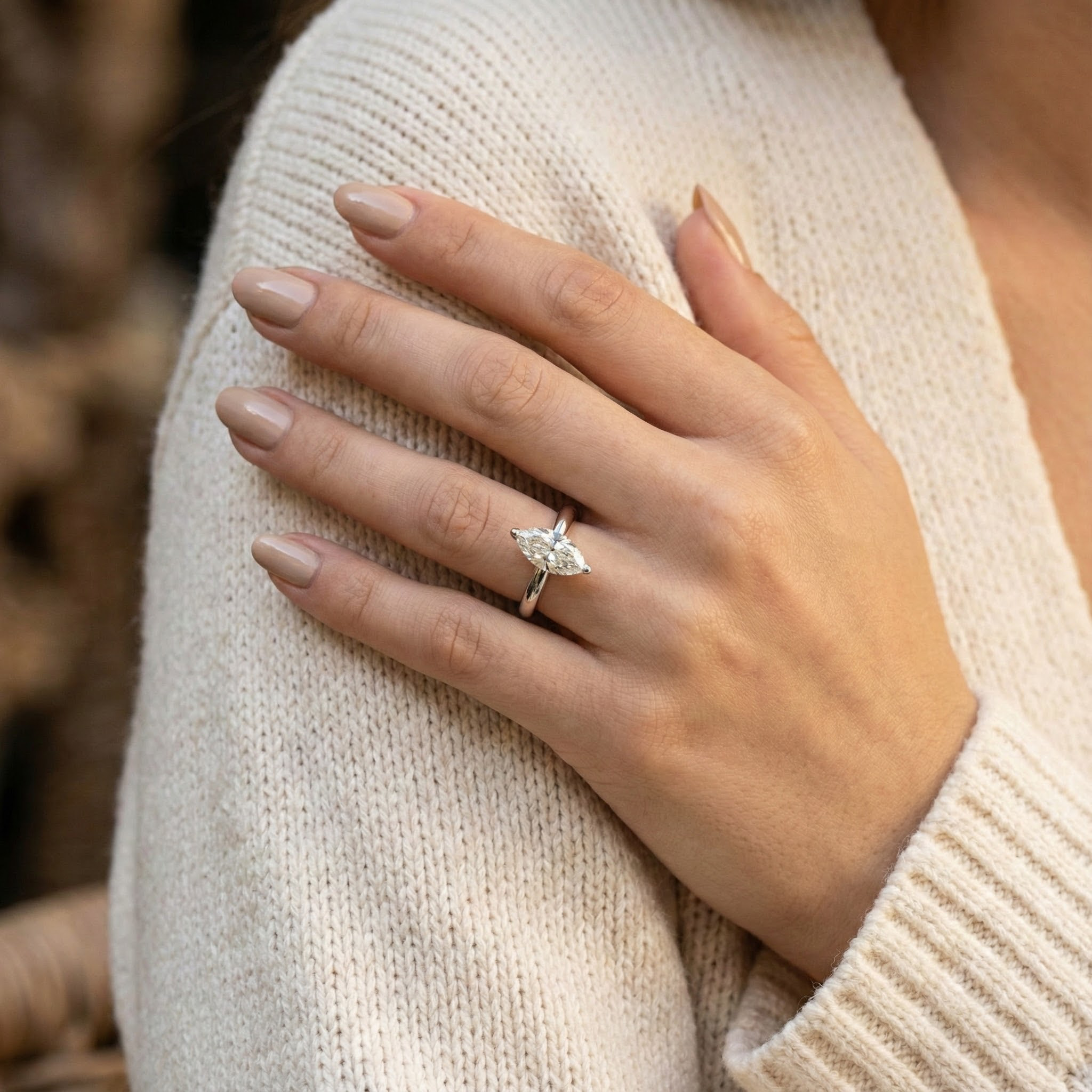 2 Carat Minimalist Marquise Moissanite/Diamond Engagement Ring