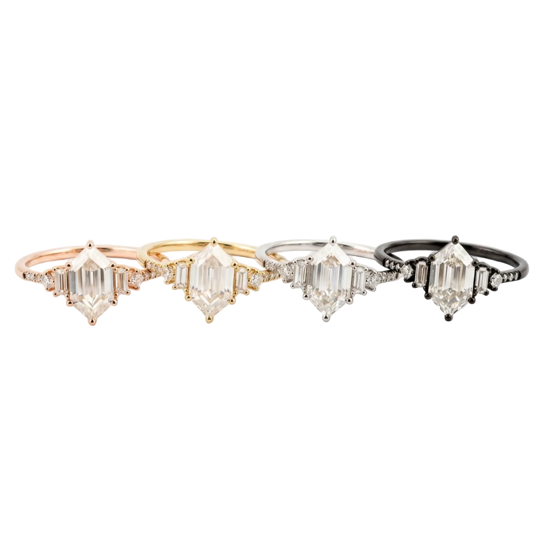 Lifestyle view of Long Hexagon Moissanite Engagement Ring in Gold