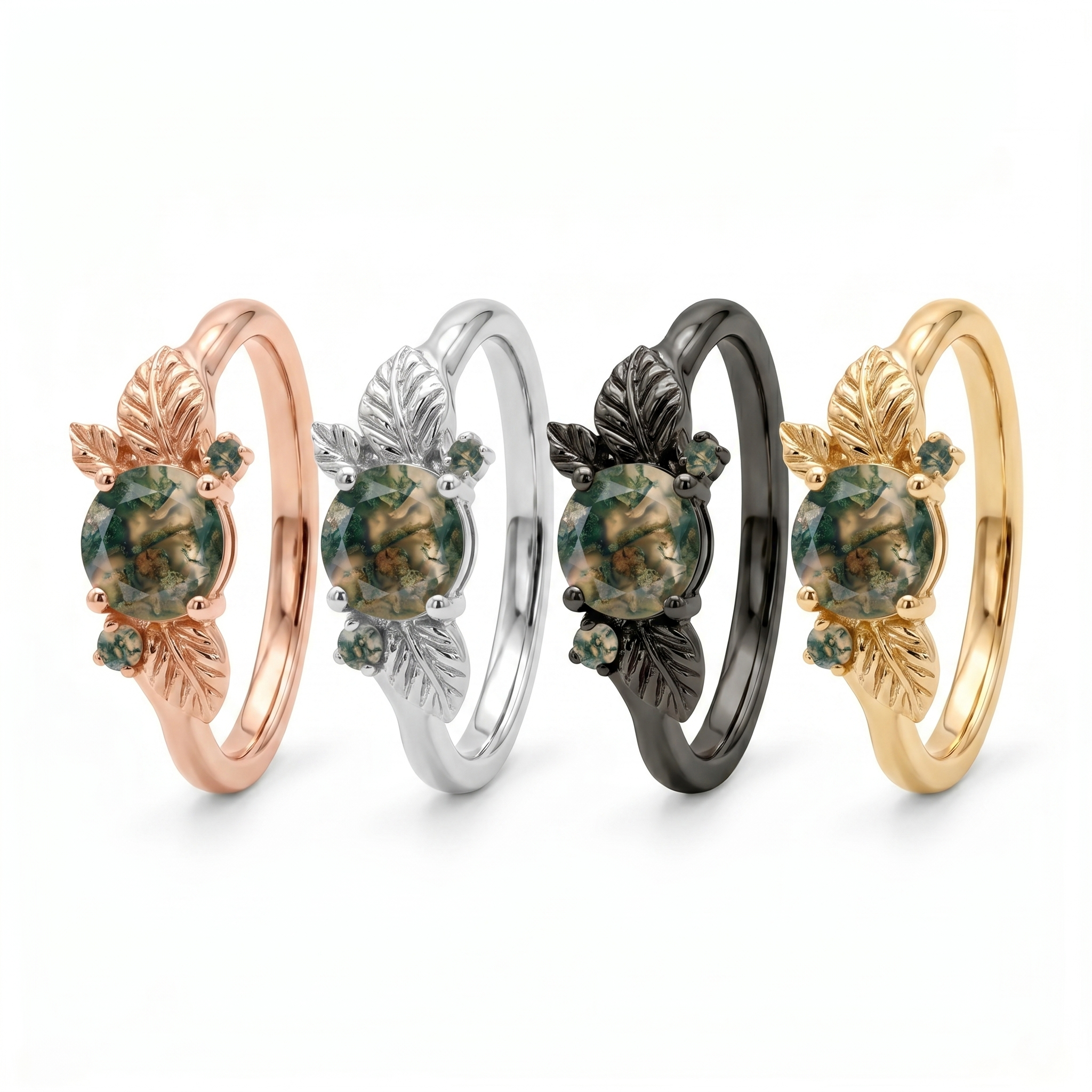 Product view of Round Moss Agate Ring in Gold