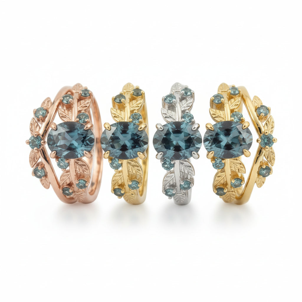 Lifestyle view of Oval Alexandrite Ring Set in Black Gold