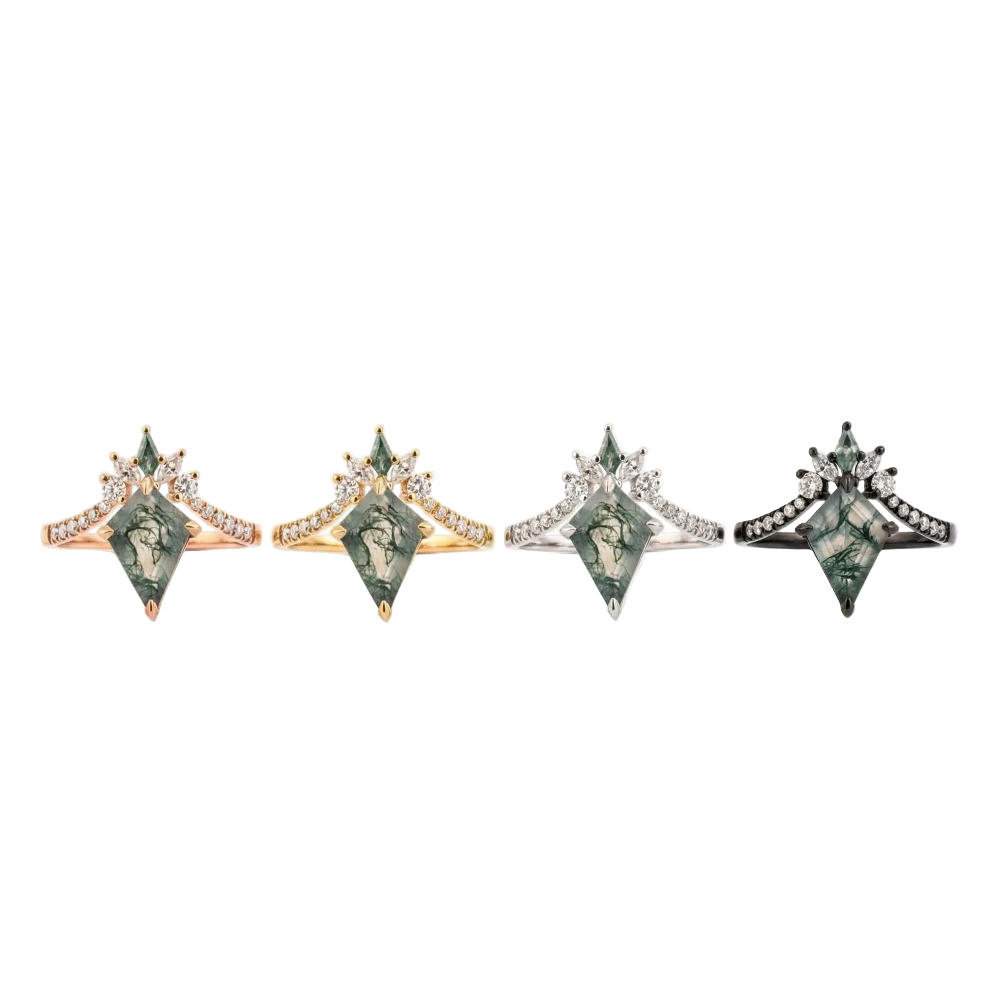 Lifestyle view of Kite Cut Moss Agate Ring in Gold