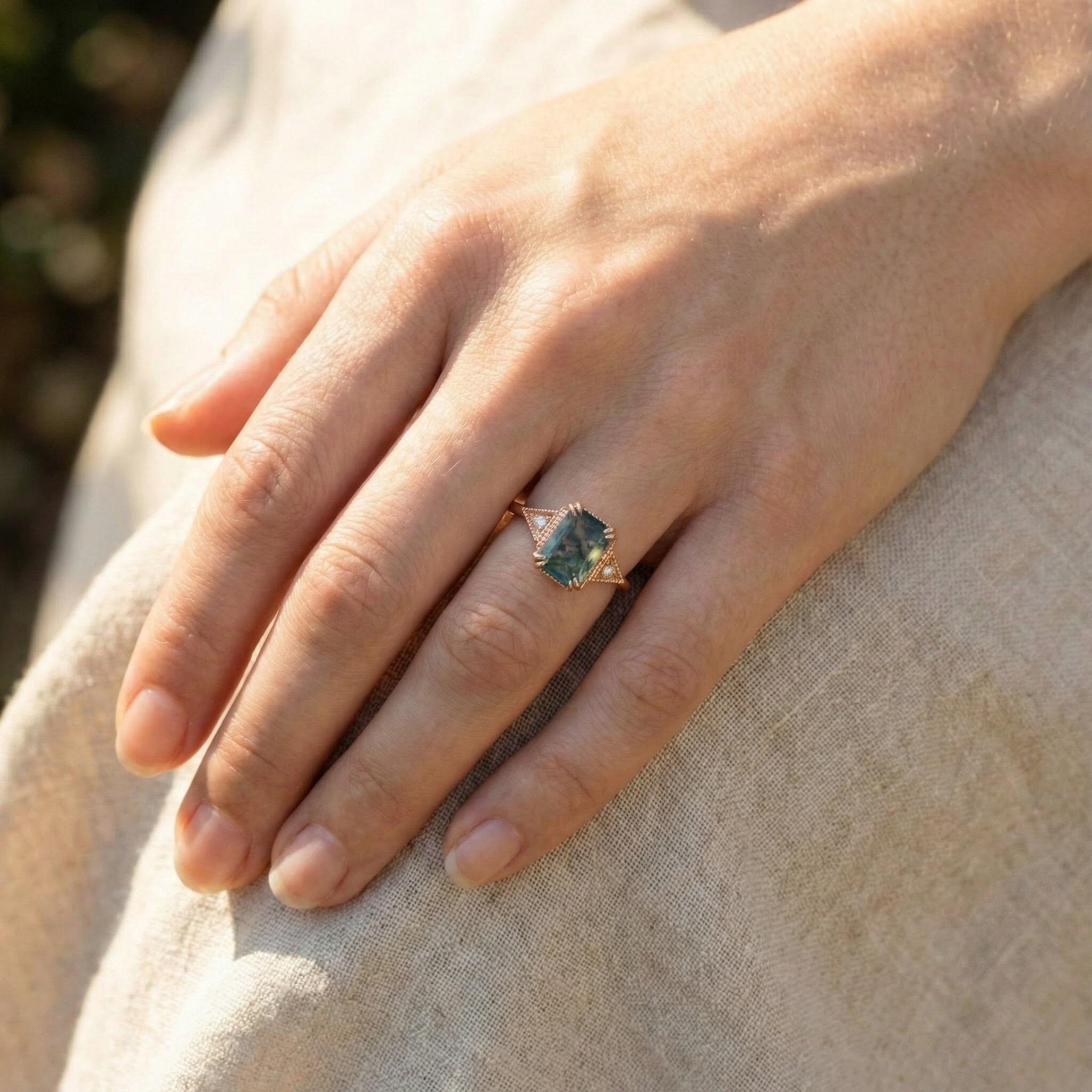 Beautiful Square Moss Agate Ring - Unique, Stunning, Nature-Inspired