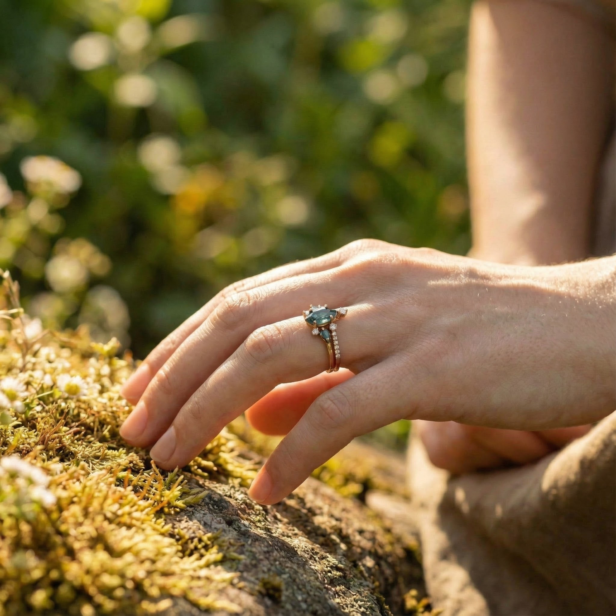 Marquise Moss Agate Ring - Stunning Nature-Inspired Design for Unique Anniversary Rings