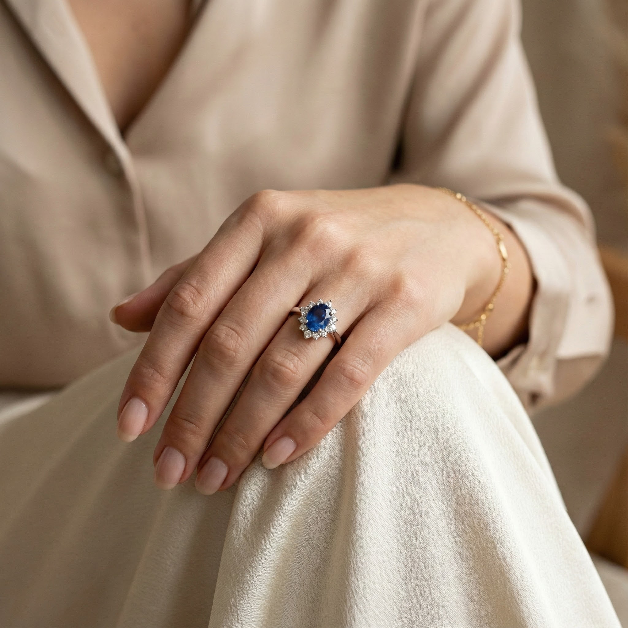 Oval Sapphire White Gold Ring With Diamond Engagement Ring Wedding Diamond Ring