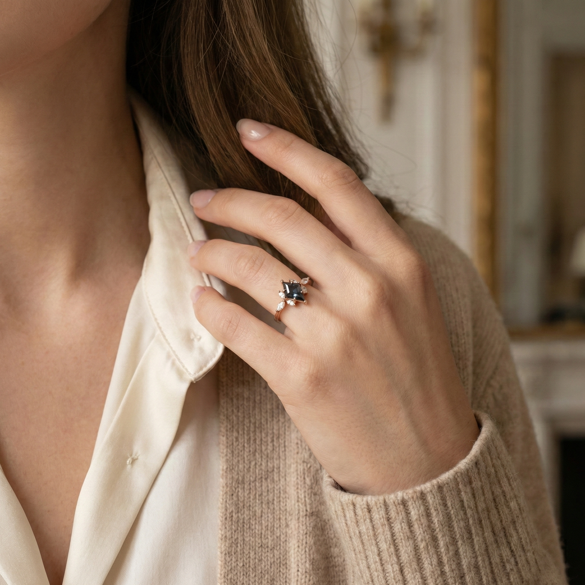 Detailed view of Kite Cut Alexandrite Ring in Rose Gold