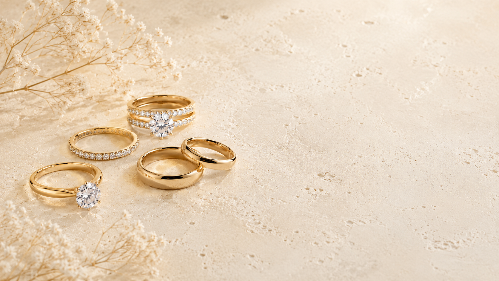 Gold engagement and wedding rings with nature-inspired gemstone designs, GemifySpace collection cover
