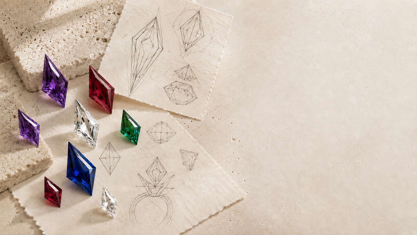 Kite cut rings in gold with unique geometric gemstone settings, GemifySpace collection cover