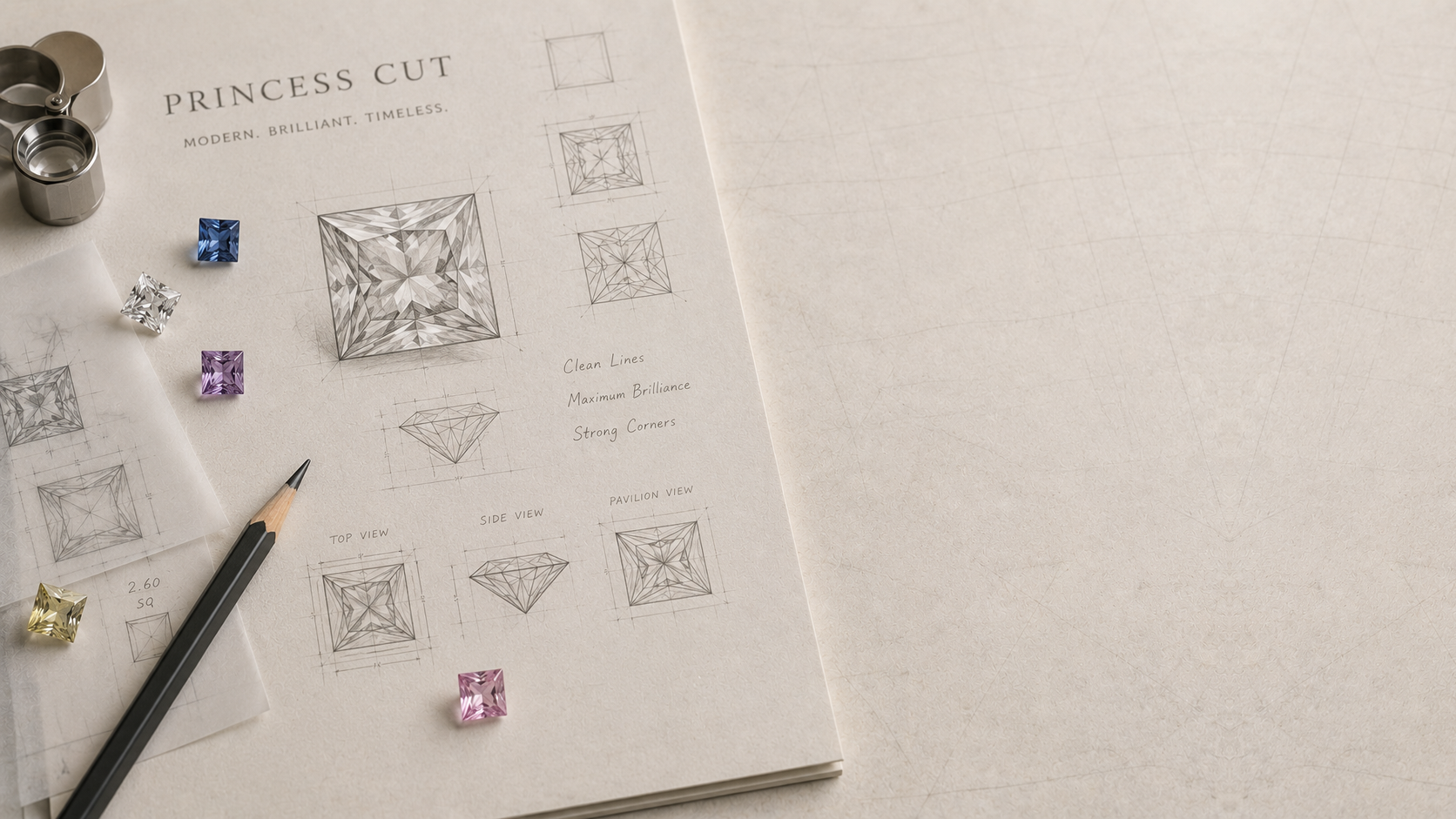 Princess cut rings in gold with square gemstone settings, GemifySpace collection cover