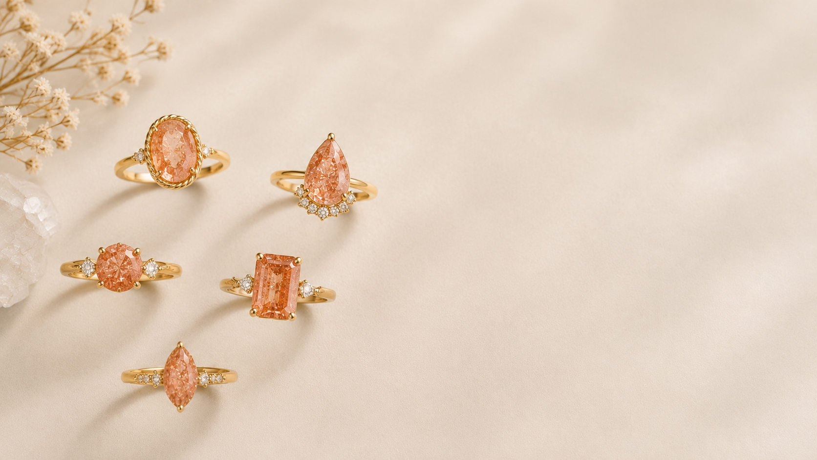 Sunstone rings in gold with warm orange gemstone details, GemifySpace collection cover