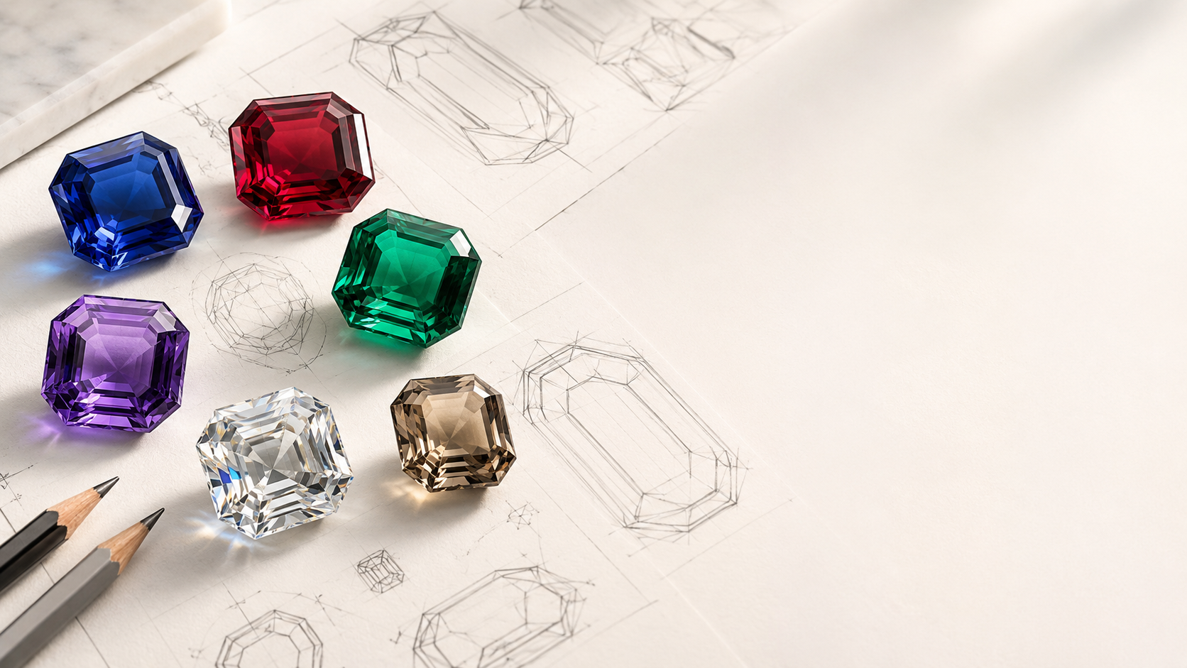 Octagon cut rings in gold with geometric gemstone designs, GemifySpace collection cover