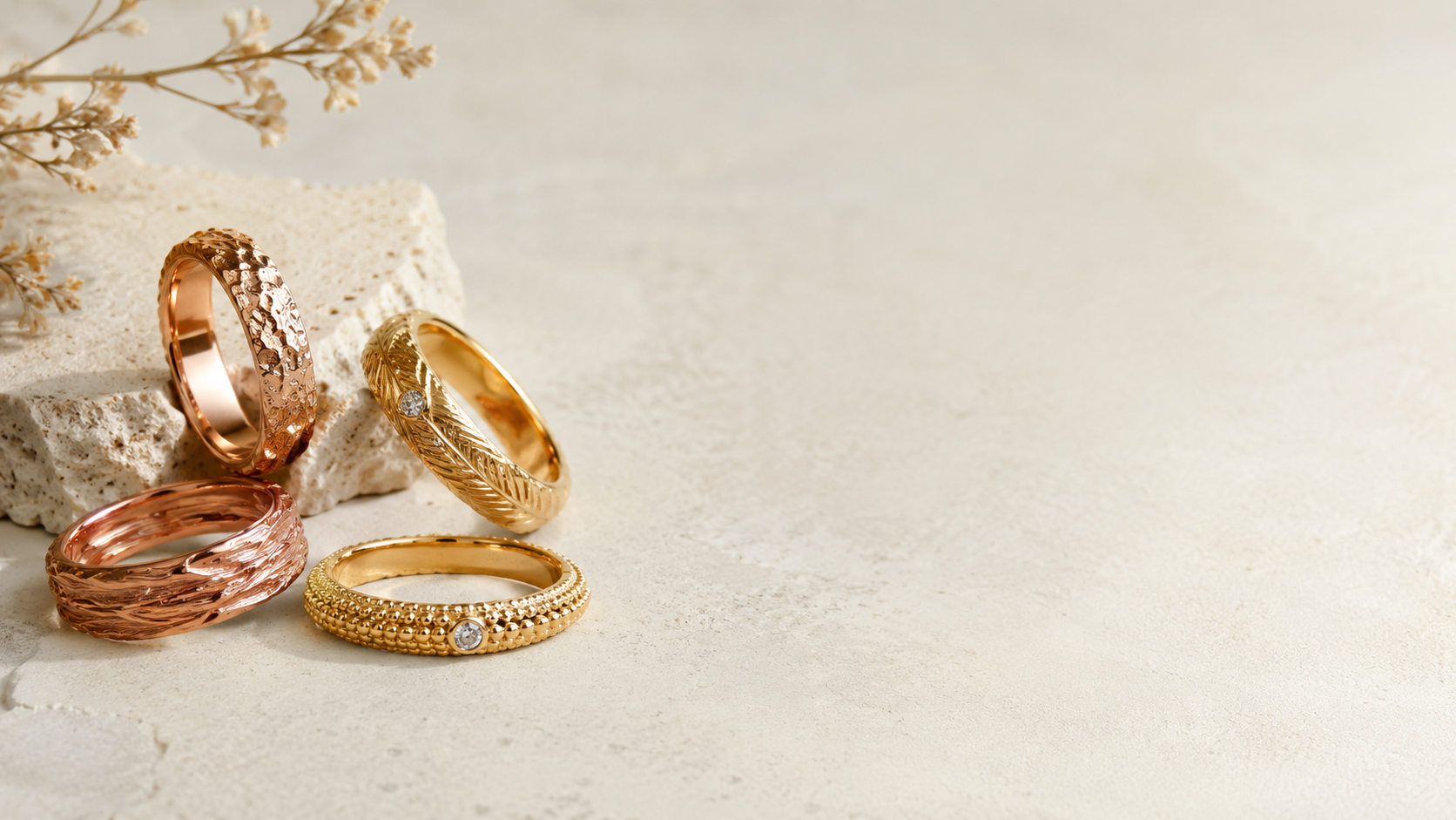 Textured gold rings with handcrafted surface details, GemifySpace collection cover