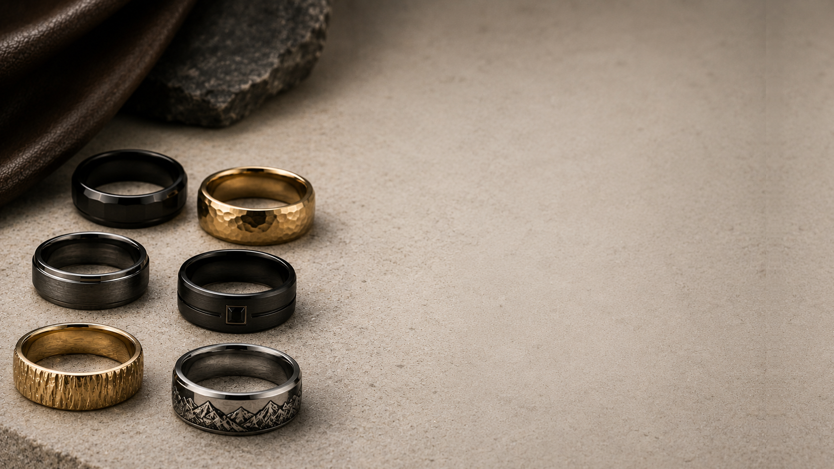 Men’s rings in gold with bold gemstone and band designs, GemifySpace collection cover