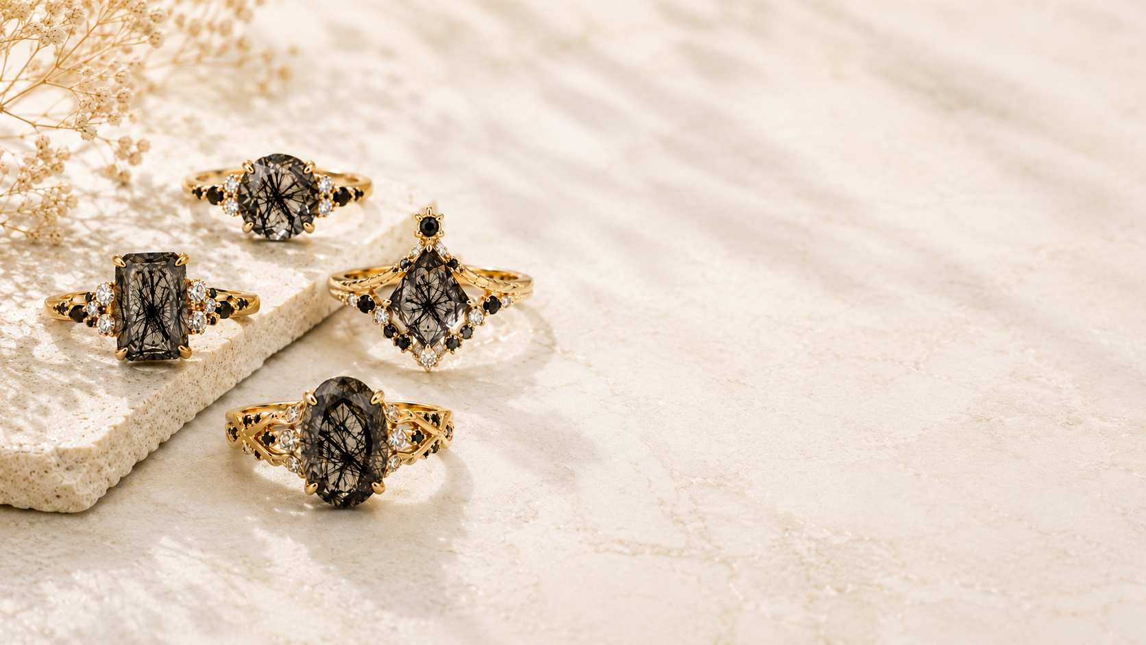 Black Rutilated Quartz Rings