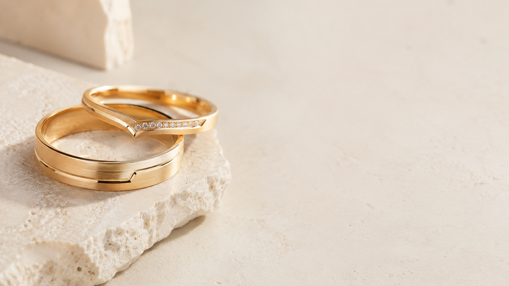 Matching couple rings in gold with coordinated bridal and promise ring designs, GemifySpace collection cover