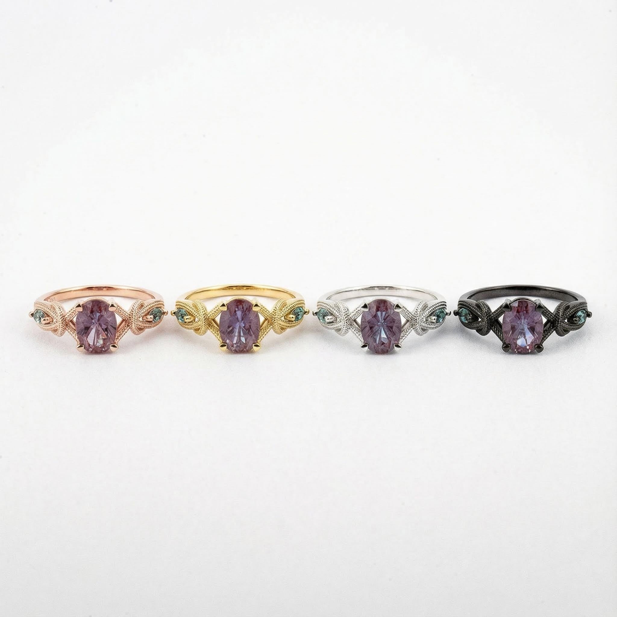 LUMINA - Oval Lab Alexandrite White Gold Textured Ring Unusual Engagement Ring