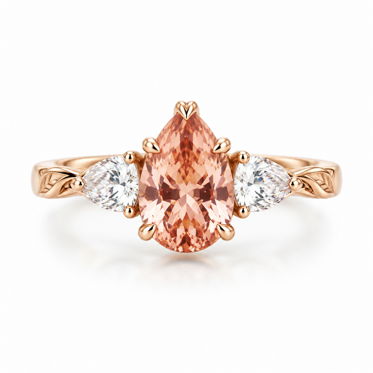 6x8mm pear morganite engagement ring in rose gold with moissanite side stones