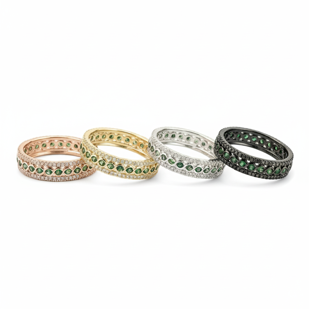 Lifestyle view of Moss Agate Wedding Band in White Gold