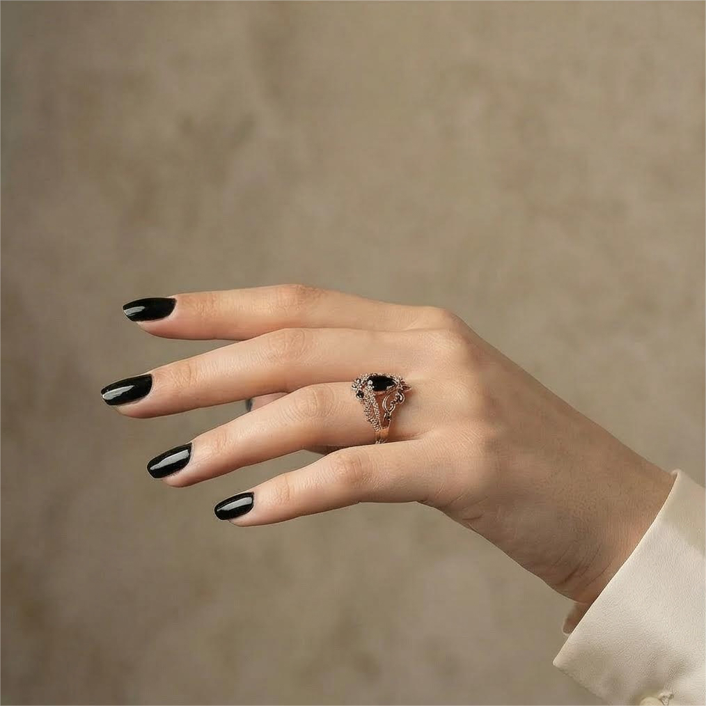 Luxury Pear Shape Black Onyx Ring Set with Moissanite/Diamond Statement Ring Set