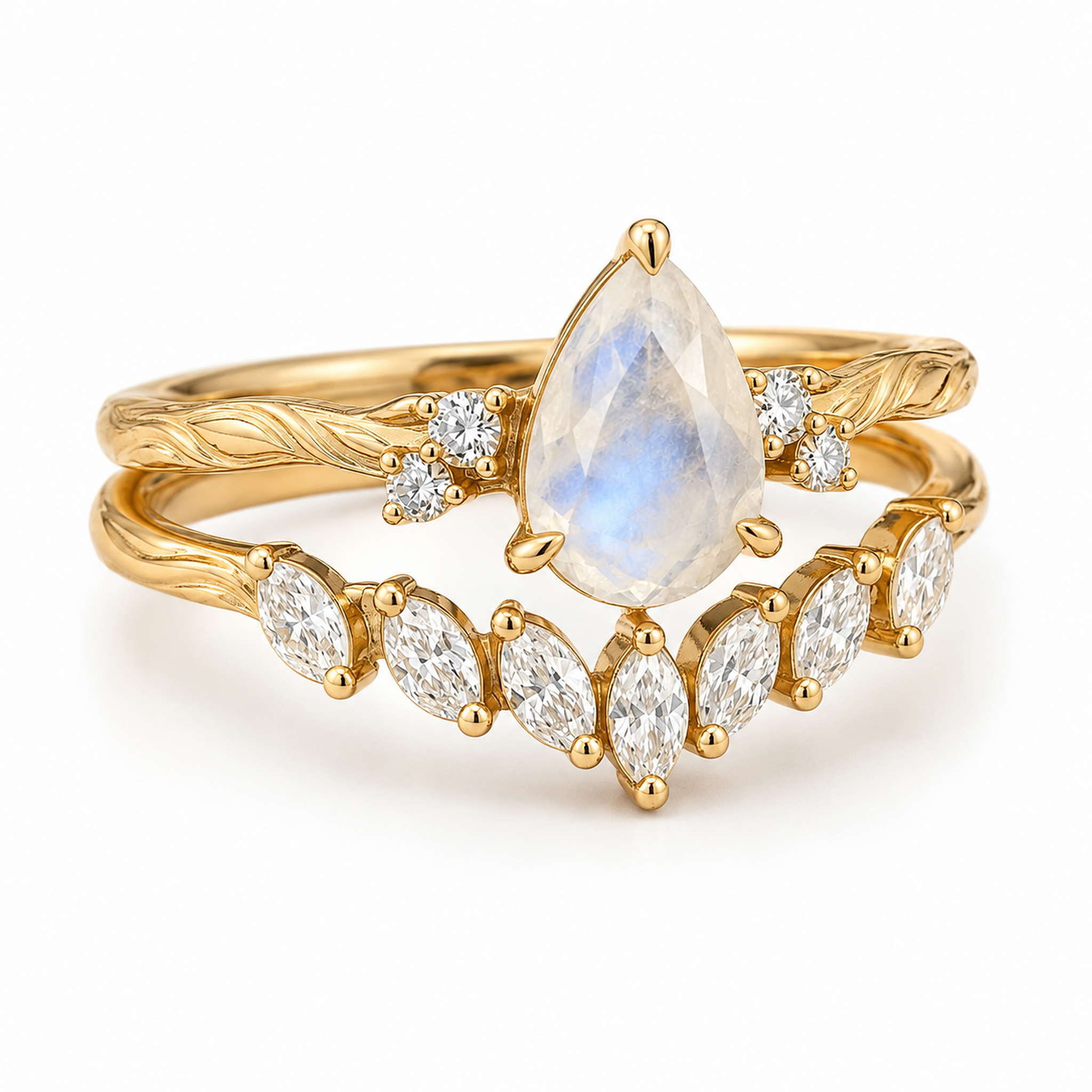 Alternative engagement ring with pear moonstone gemstone