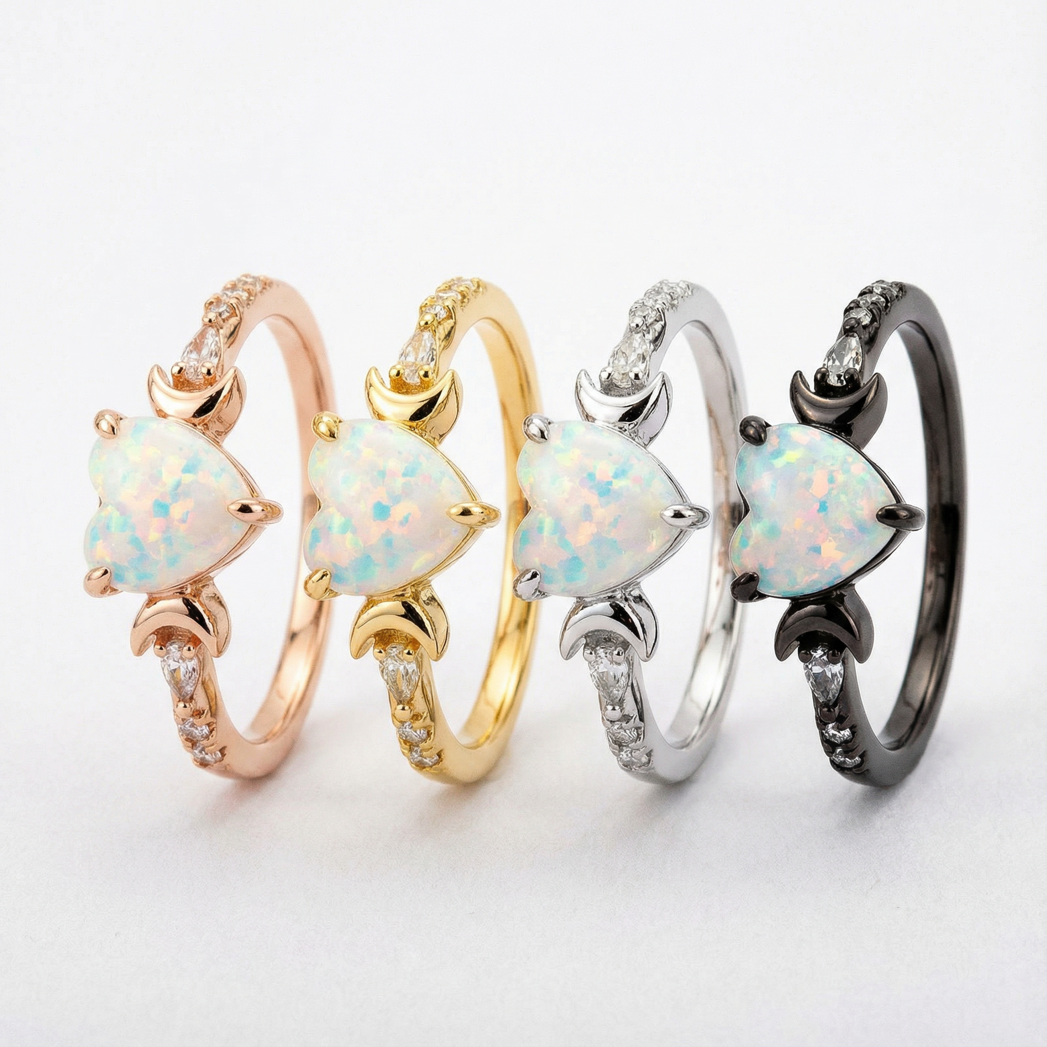 Heart Lab Opal and Moissanite Ring Opal Enagegment Ring Unique Ring