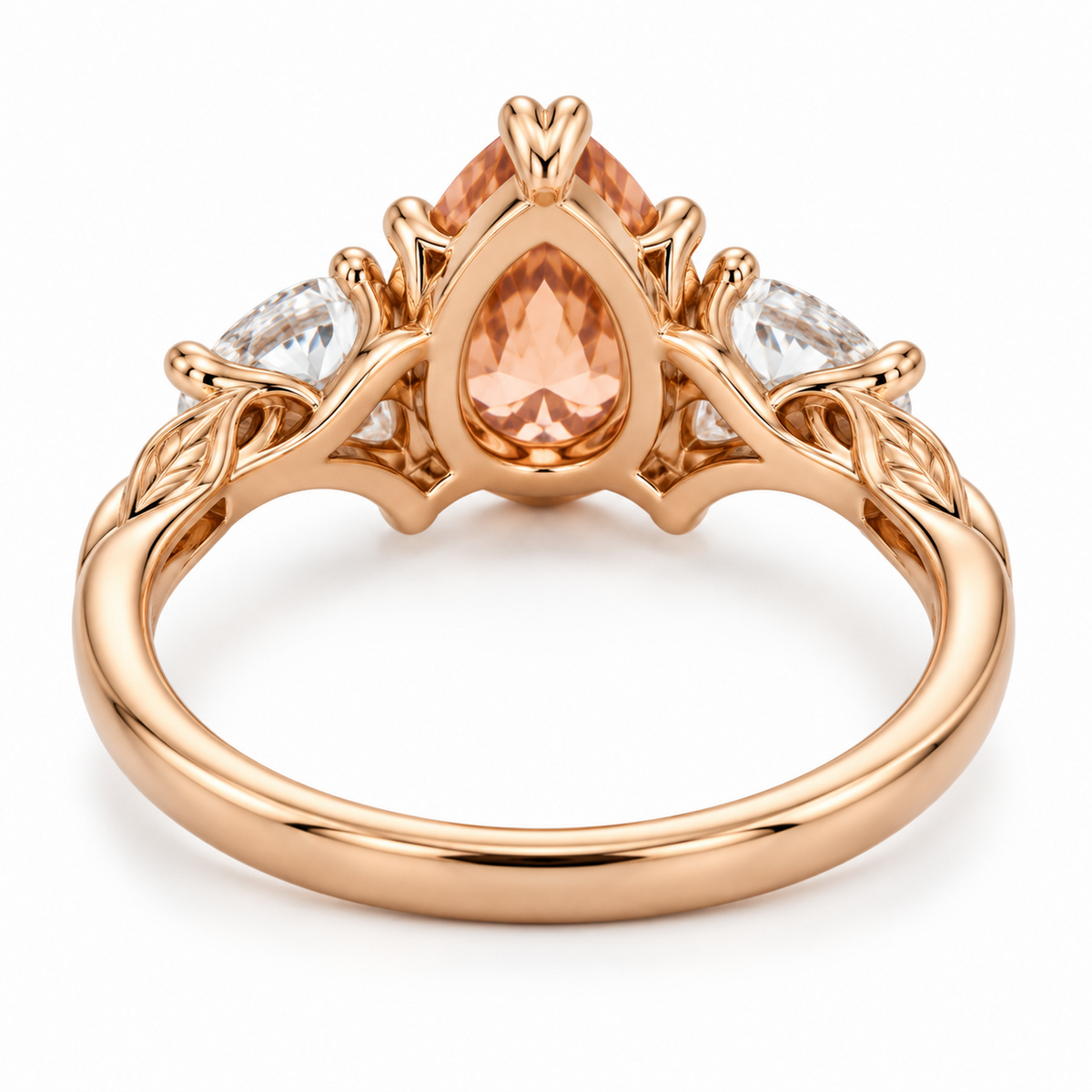 Rose gold morganite engagement ring with nature inspired leaf details
