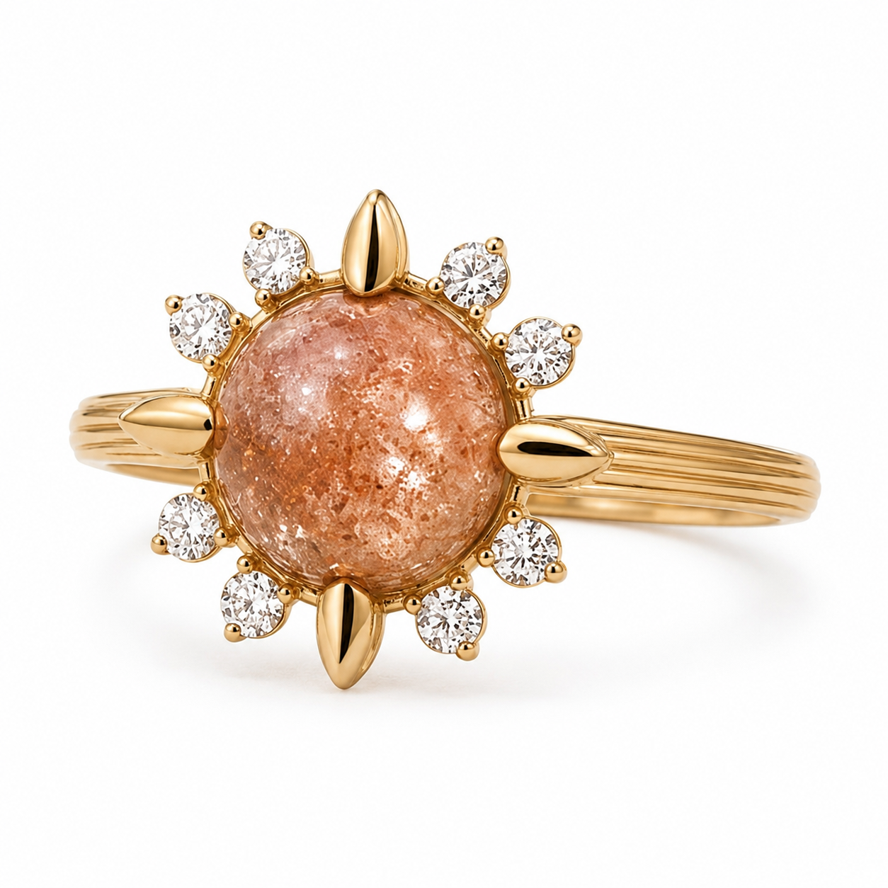 Elowen yellow-gold nature-inspired sunstone ring, right three-quarter view